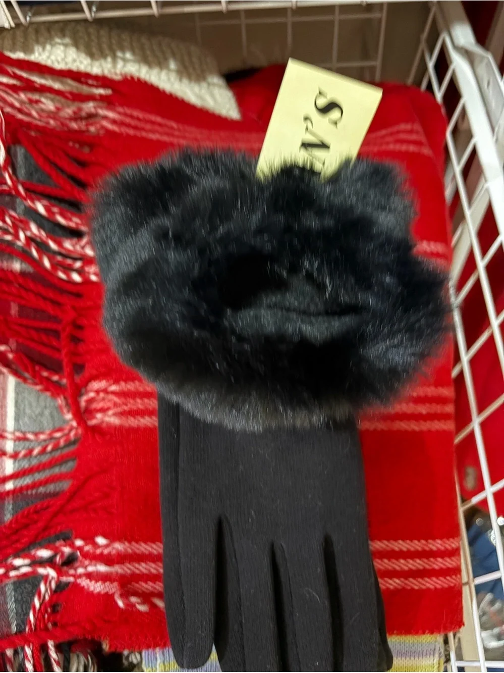 Tans Classic Black Faux-Fur Cuff Women's Gloves -